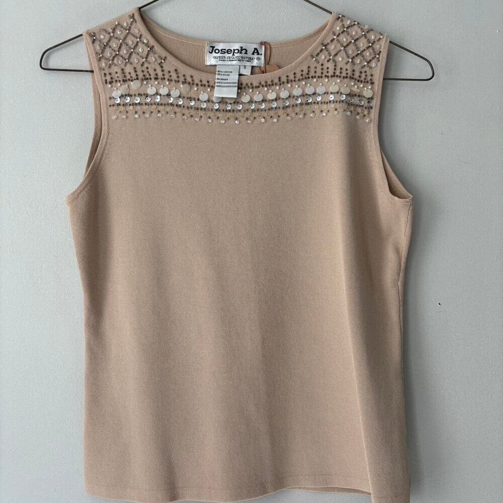 Y2K Fairycore Tan Beaded Sequin Festival Tank Top - Size Small